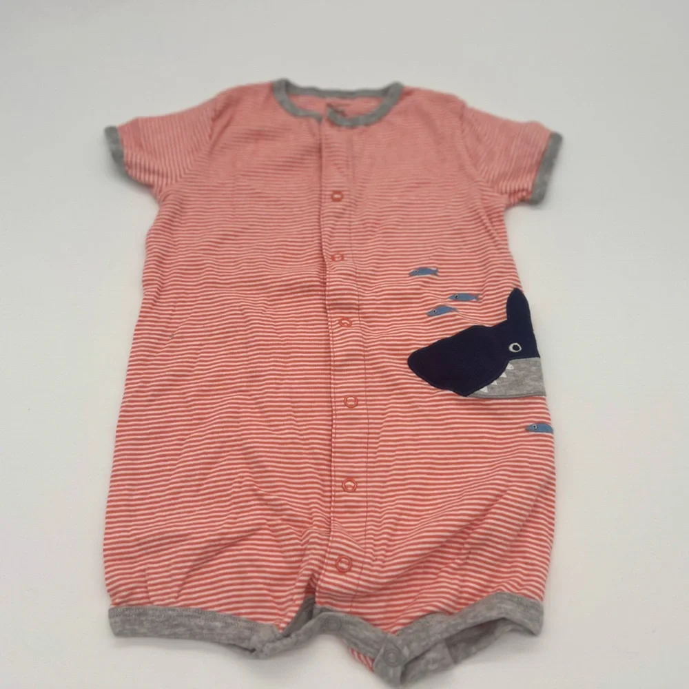 Carters Baby Boy Orange Striped Shark Jumpsuit 18 M